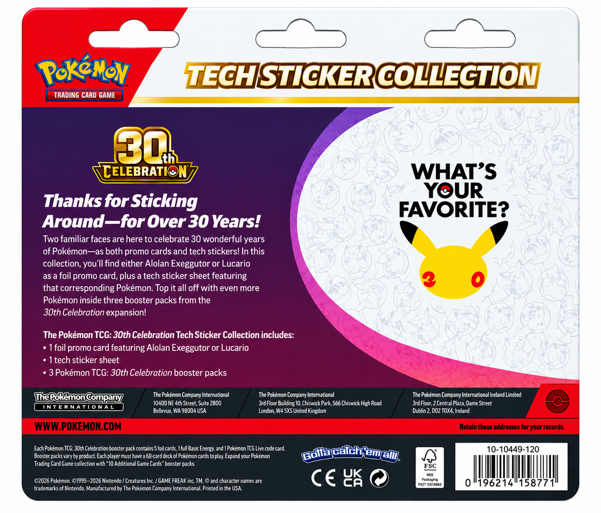 Pokémon TCG: 30th Celebration Tech Sticker Collection – Lucario
