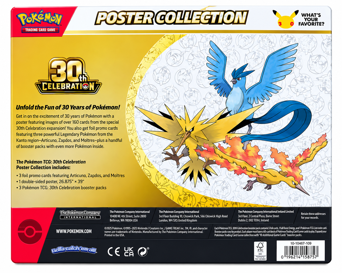 Pokémon TCG: 30th Celebration Poster Collection – Articuno, Zapdos & Moltres